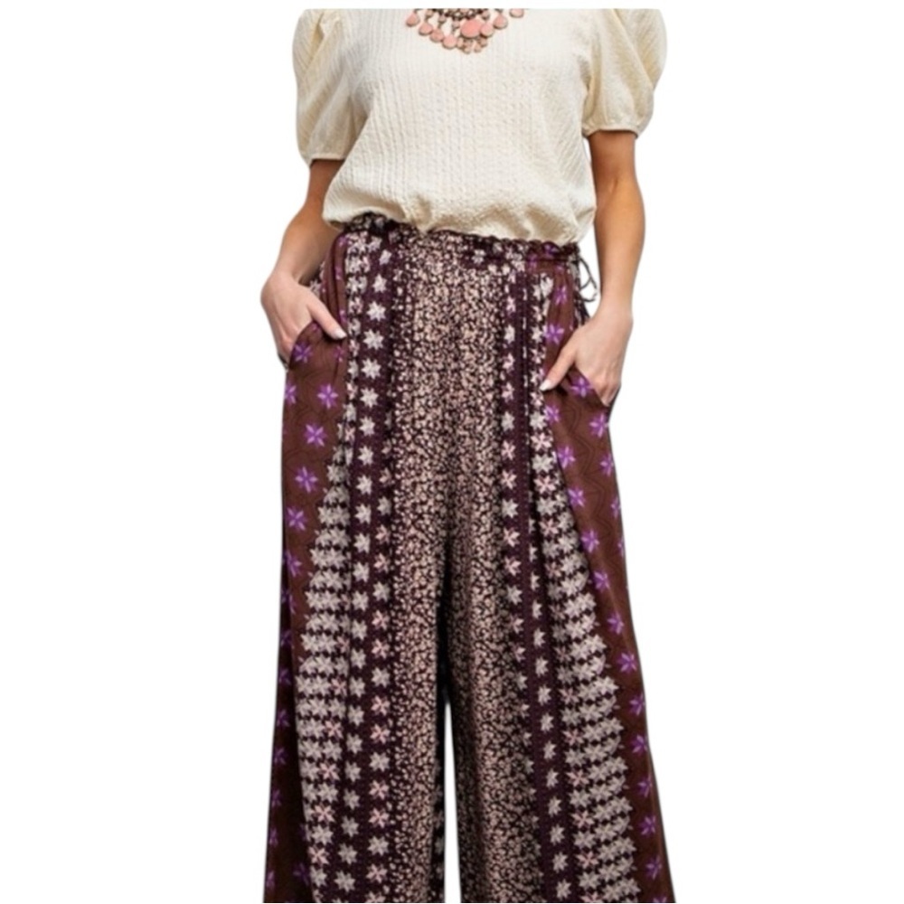 Easel Wine and Black Wide Legged Pants - Picture 3 of 4